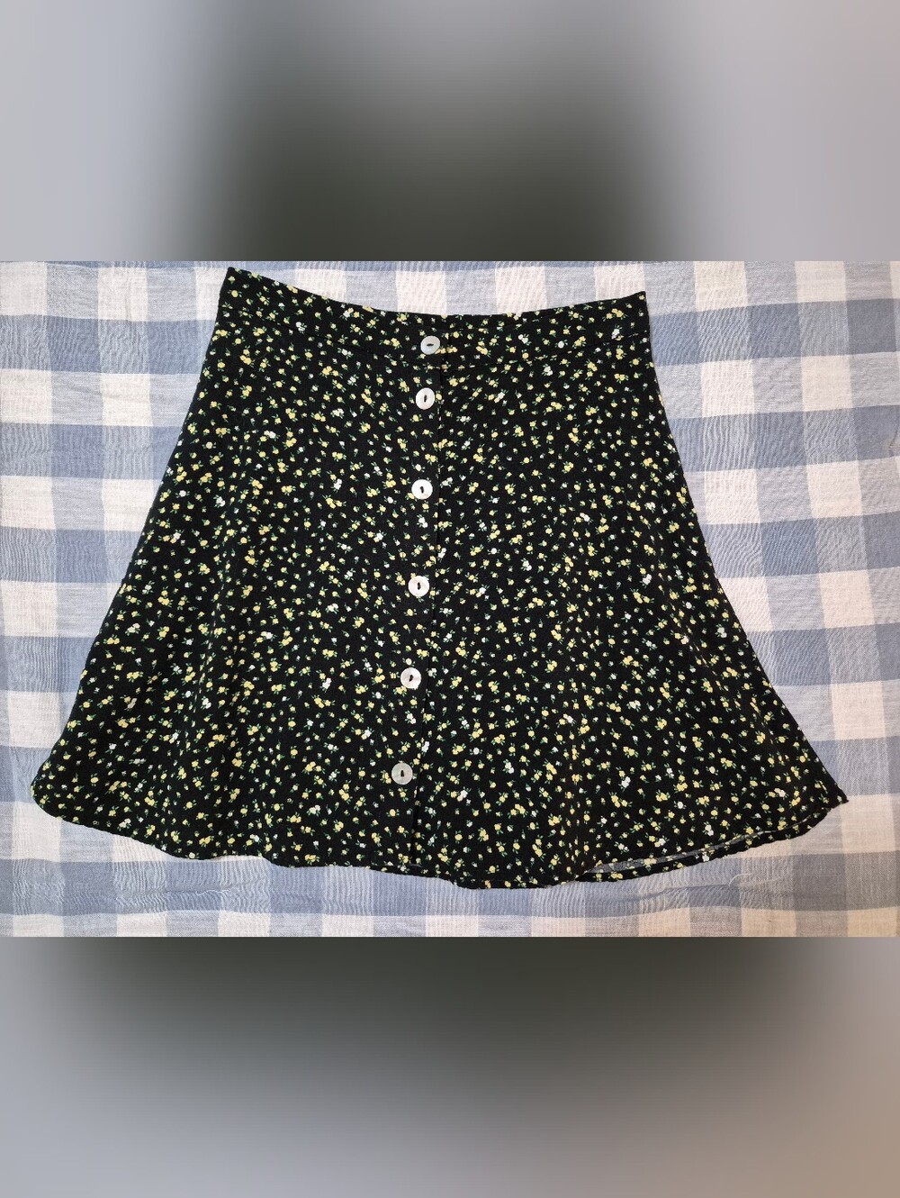 Divided Black Floral Button Front A-Line Mini Skirt